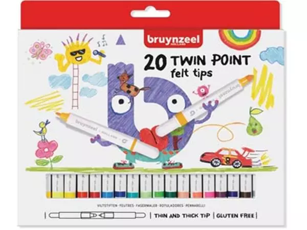 Een Bruynzeel Kids viltstiften Twin Point, set van 20 stuks in geassorteerde kleuren koop je bij ShopXPress
