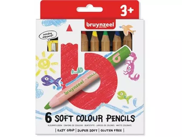 Een Bruynzeel Kids zachte kleurpotloden, set van 6 stuks in geassorteerde kleuren koop je bij ShopXPress