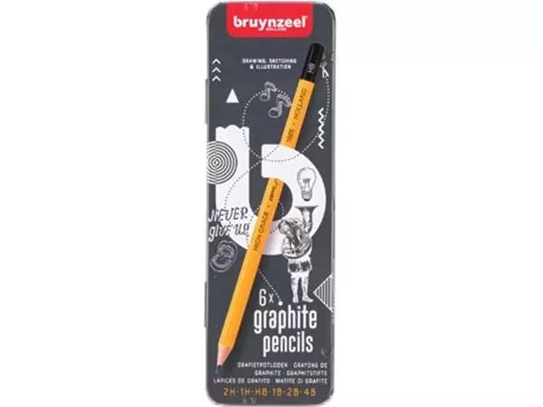 Een Bruyzeel potlood, blikken doos met 6 stuks in geassorteerde hardheden koop je bij ShopXPress