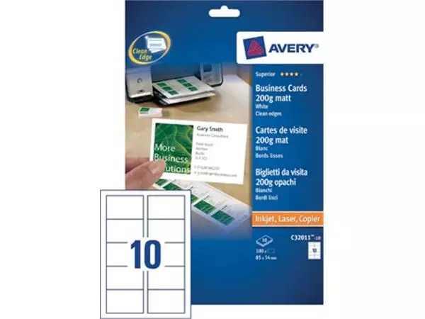 Sie können einen Avery visitekaarten 200 g/m², Ft 85 x 54 mm (10 per blad), doos van 10 blad bei Supplierz BV kaufen