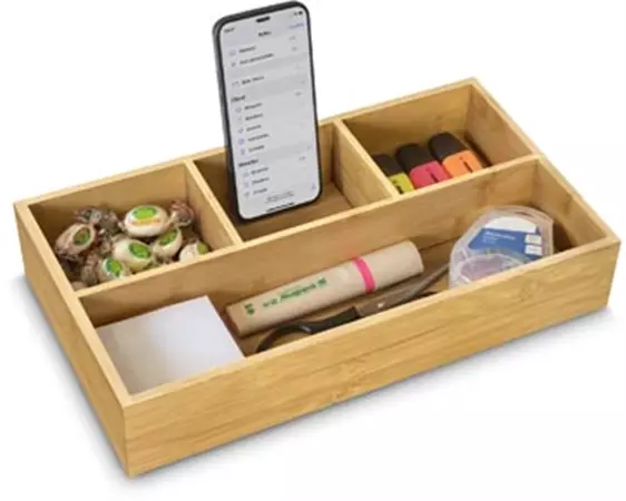 Een CEP desk organizer uit bamboe, liggend, 4 vakken koop je bij ShopXPress