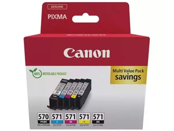 Een Canon inktcartridge 1 x PGI-570 + 1 x CLI-571, 182 - 398 foto's, OEM 0372C006, 5 kleuren koop je bij ShopXPress