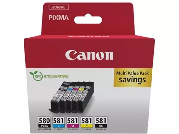 Een Canon inktcartridge 1 x PGI-580PGBK zwart + 1 x CLI-581, 200 - 1.660 pagina's, OEM 2078C008, 4 kleuren koop je bij ShopXPress