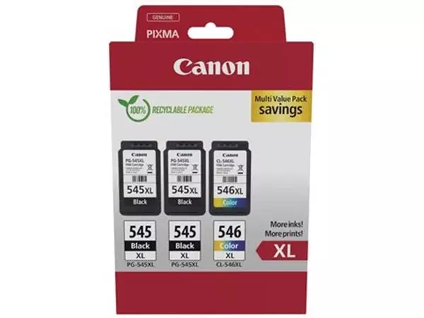 Een Canon inktcartridge 2 x PG-545XL + 1 x CL-546XL, 300 - 400 pagina's, OEM 8286B013, 4 kleuren koop je bij ShopXPress