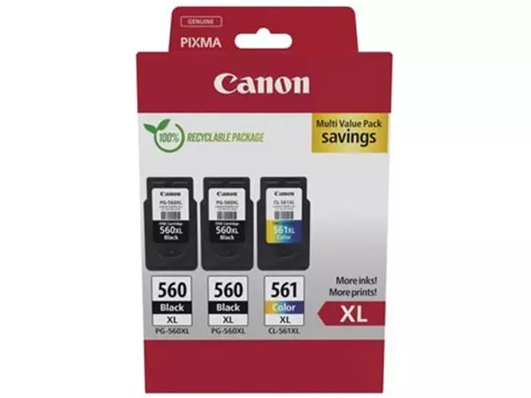 Een Canon inktcartridge 2 x PG-560XL + 1 x CL-561XL, 300 - 400 pagina's, OEM 3712C009, 4 kleuren koop je bij ShopXPress