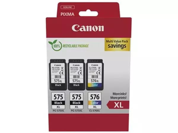 Een Canon inktcartridge 2 x PG-575XL + 1 x CL-576XL, 300 - 400 pagina's, OEM 5437C004, 4 kleuren koop je bij ShopXPress