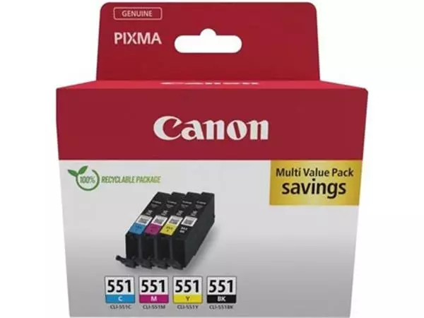 Een Canon inktcartridge CLI-551, 300-500 pagina's, OEM 6509B016, 4 kleuren koop je bij ShopXPress