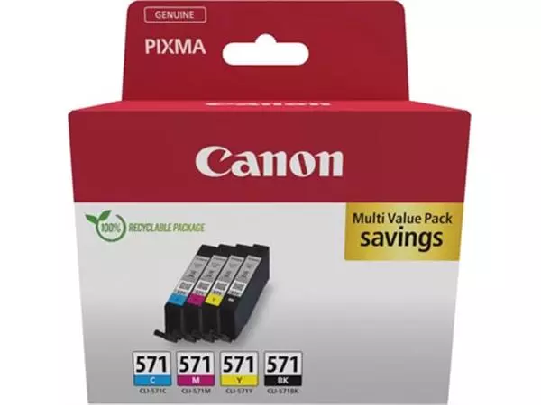 Een Canon inktcartridge CLI-571, 345 pagina's, OEM 0386C009, 4 kleuren koop je bij ShopXPress