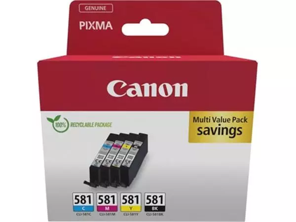 Een Canon inktcartridge CLI-581, 200 - 250 pagina's, OEM 2103C006, 4 kleuren koop je bij ShopXPress