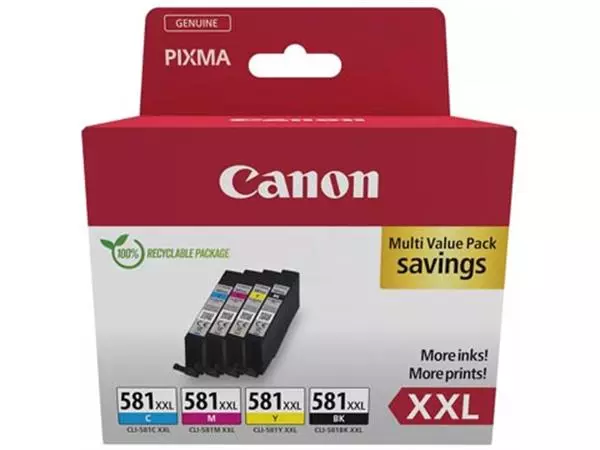 Een Canon inktcartridge CLI-581 XXL, 282 - 858 foto's, OEM 1998C007, 4 kleuren koop je bij ShopXPress