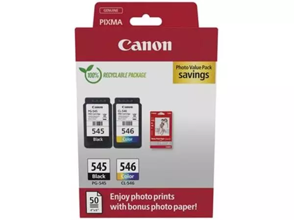 Een Canon inktcartridge PG-545/CL-546, 180 pagina's, OEM 8287B008, 4 kleuren koop je bij ShopXPress