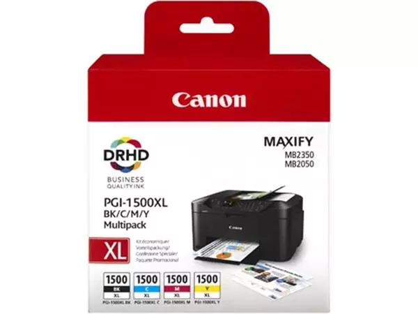 Een Canon inktcartridge PGI-1500XL, 1.020 - 1.200 pagina's, OEM 9182B010, 4 kleuren koop je bij ShopXPress