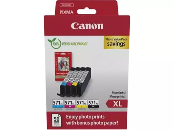 Een Canon photo value pack CLI-571XL, 375 - 895 foto's, OEM 0332C006, 4 kleuren koop je bij ShopXPress