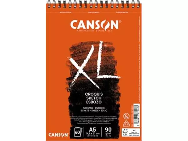 Een Canson schetsblok XL ft 14,8 x 21 cm (A5), blok van 60 blad koop je bij ShopXPress