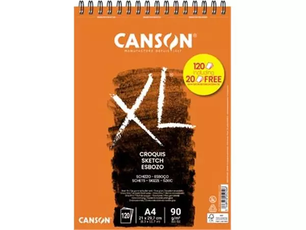 Een Canson schetsblok XXL, 90 g/m², ft A4, 100 + 20 vel gratis koop je bij ShopXPress