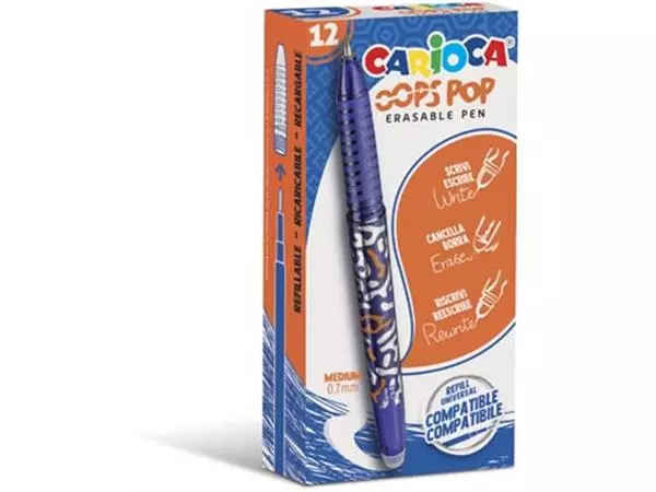 Een Carioca gelroller Oops Pop, medium, uitwisbaar, doos van 12 stuks, blauw koop je bij ShopXPress