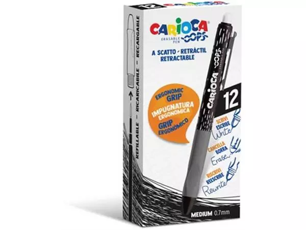 Een Carioca gelroller Oops, medium, uitwisbaar, doos van 12 stuks, zwart koop je bij ShopXPress