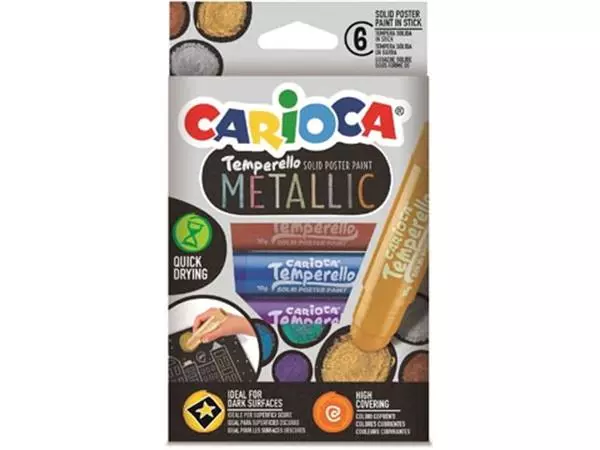 Een Carioca plakkaatverfstick Temperello Metallic, kartonnen etui van 6 stuks koop je bij ShopXPress