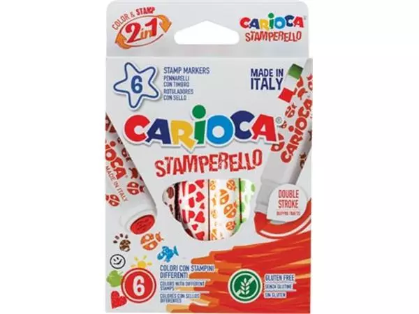 Een Carioca stempelstift Stamperello, doos van 6 stuks in geassorteerde kleuren koop je bij ShopXPress