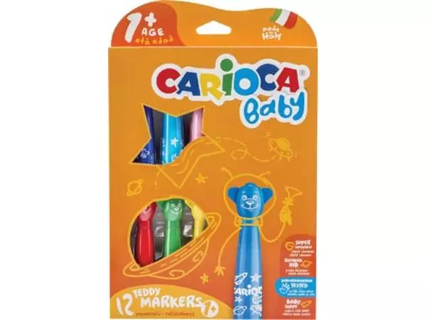 Een Carioca viltstift Baby Teddy, doos van 12 stuks in geassorteerde kleuren koop je bij ShopXPress