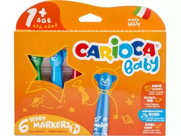 Een Carioca viltstift Baby Teddy, doos van 6 stuks in geassorteerde kleuren koop je bij ShopXPress