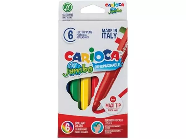 Een Carioca viltstift Jumbo Superwashable 6 stiften in een kartonnen etui koop je bij ShopXPress