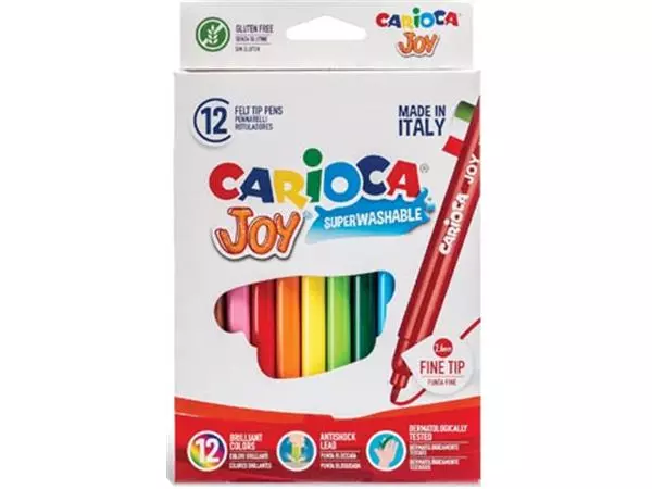 Een Carioca viltstift Superwashable Joy, 12 stiften in een kartonnen etui koop je bij ShopXPress