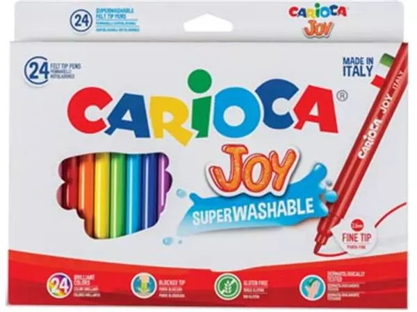 Een Carioca viltstift Superwashable Joy, 24 stiften in een kartonnen etui koop je bij ShopXPress