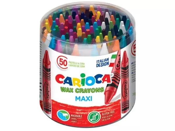 Een Carioca waskrijt Wax Maxi, plastic pot met 50 stuks in geassorteerde kleuren koop je bij ShopXPress