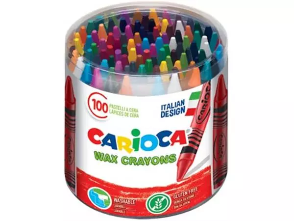 Een Carioca waskrijt Wax, plastic pot met 100 stuks in geassorteerde kleuren koop je bij ShopXPress
