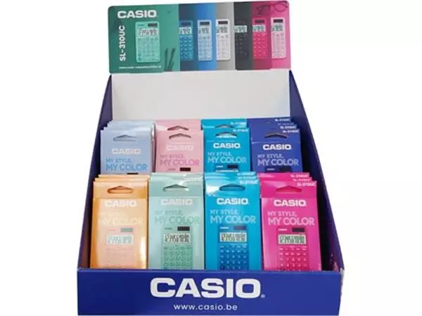Een Casio zakrekenmachine SL-310UC, toonbankdisplay van 30 stuks in geassorteerde kleuren koop je bij ShopXPress