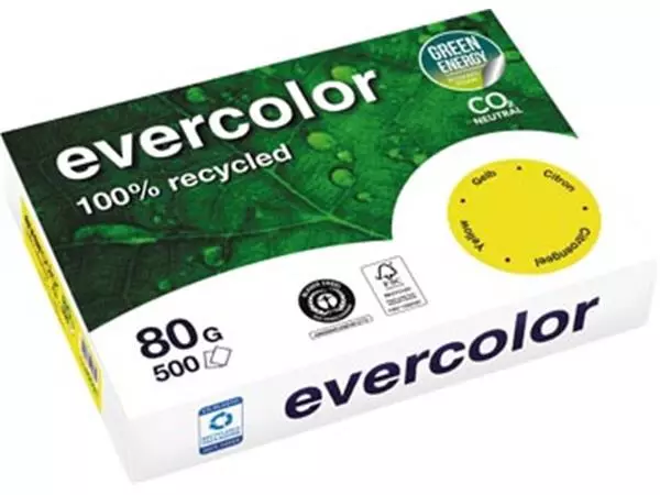 Een Clairefontaine Evercolor, gekleurd gerecycleerd papier, A4, 80 g, 500 vel, citroengeel koop je bij ShopXPress