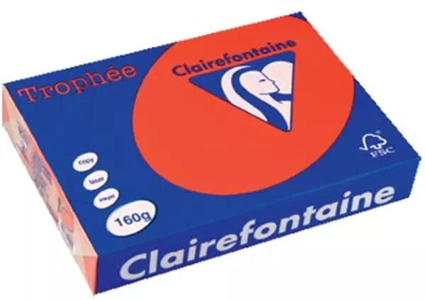 Een Clairefontaine Trophée Intens, gekleurd papier, A4, 160 g, 250 vel, koraalrood koop je bij ShopXPress