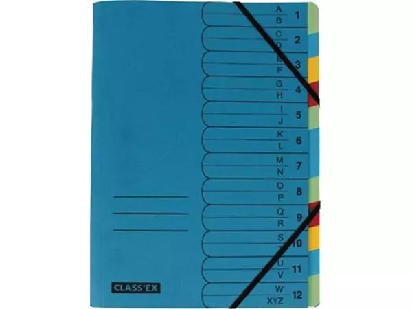 Een Class'ex sorteermap A-Z en 1-12, blauw met 12 tabs in geassorteerde kleuren koop je bij ShopXPress