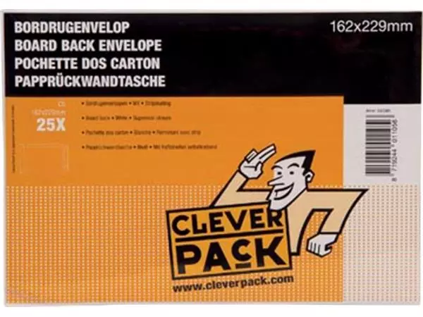 Een Cleverpack bordrugenveloppen, ft 162 x 229 mm, met stripsluiting, wit, pak van 25 stuks koop je bij ShopXPress