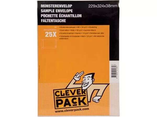 Een Cleverpack monsterenveloppen, ft 229 x 324 x 38 mm, met stripsluiting, wit, pak van 25 stuks koop je bij ShopXPress
