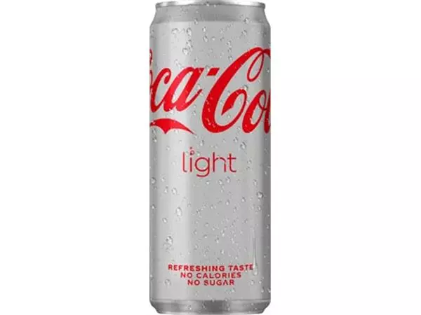 Een Coca-Cola Light frisdrank, sleek blik van 33 cl, pak van 24 stuks koop je bij ShopXPress