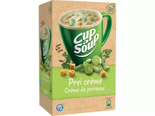 Een Cup-a-Soup prei crème met kaas croutons, pak van 21 zakjes koop je bij ShopXPress