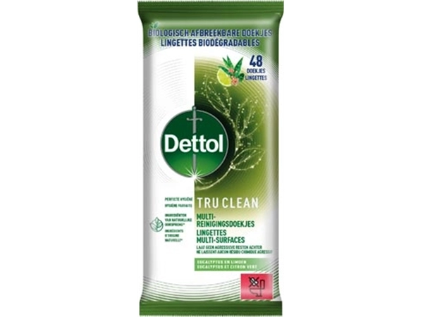 Een Dettol reiningsdoekjes TruClean, eucalyptus en limoen, pak van 48 stuks koop je bij Supplierz BV