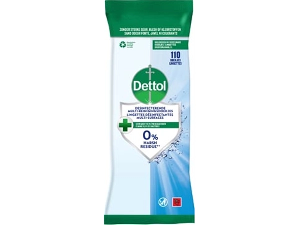 Een Dettol reiningsdoekjes desinfecterend, pak van 110 stuks koop je bij Supplierz BV