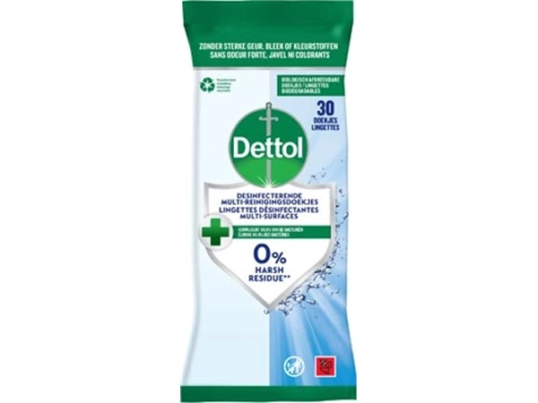 Een Dettol reiningsdoekjes desinfecterend, pak van 30 stuks koop je bij Supplierz BV