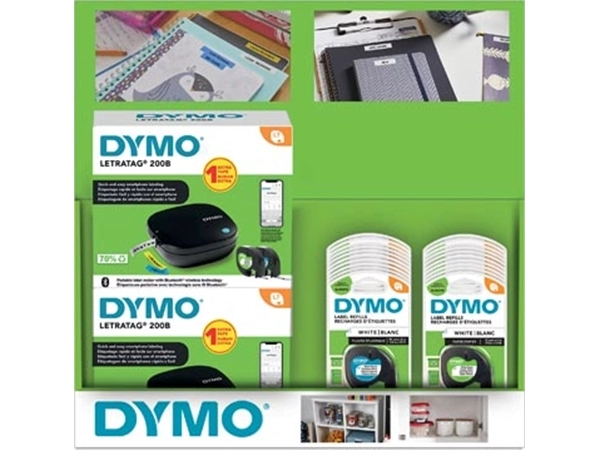 Een Display Dymo: 6 x LetraTag 200B promopack + 20 x tape (10 x papier en 10 x plastic) koop je bij Supplierz BV