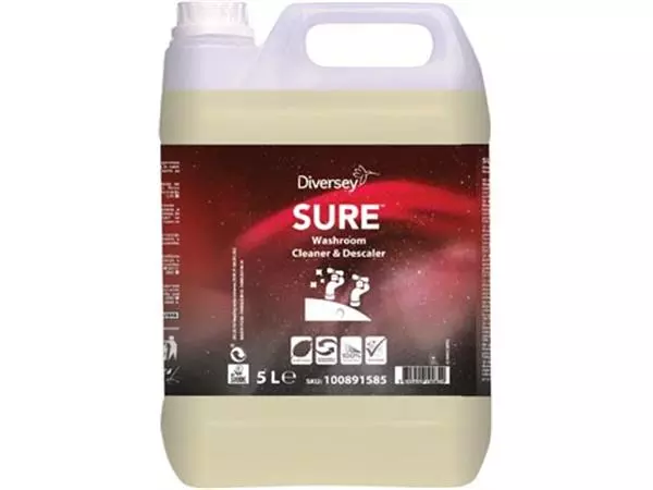 Een Diversey sanitairreiniger en ontkalker Sure, flacon van 5 liter koop je bij Supplierz BV