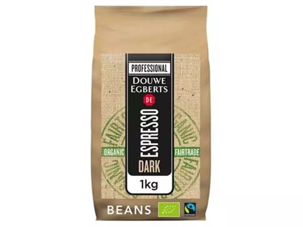 Een Douwe Egberts koffiebonen Espresso Dark Roast, bio & fairtrade, pak van 1 kg koop je bij ShopXPress