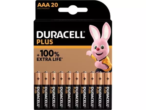 Een Duracell batterij Plus 100% AAA, blister van 20 stuks koop je bij ShopXPress