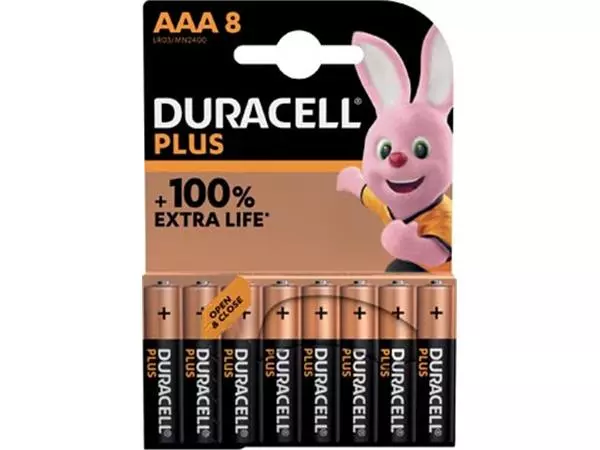 Een Duracell batterij Plus 100% AAA, blister van 8 stuks koop je bij ShopXPress