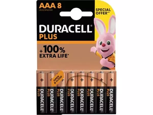 Een Duracell batterij Plus 100% AAA, blister van 8 stuks koop je bij ShopXPress