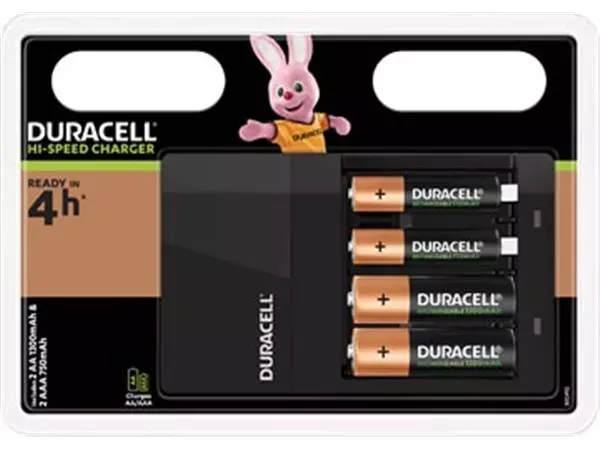 Een Duracell batterijlader Hi-Speed Value Charger, inclusief 2 AA en 2 AAA batterijen, op blister koop je bij ShopXPress
