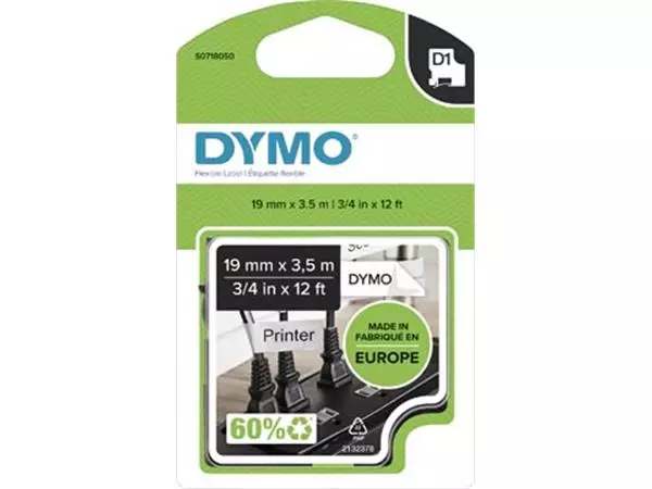 Een Dymo D1 flexibele nylontape 19 mm, zwart op wit koop je bij ShopXPress