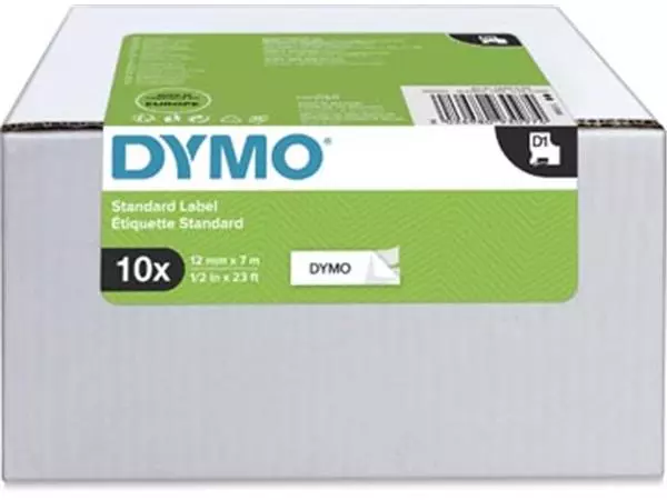 Een Dymo D1 tape 12 mm, zwart op wit, pak van 10 stuks koop je bij ShopXPress